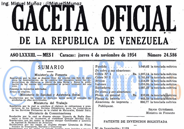 Gaceta Oficial 24586 del 4 Noviembre 1954