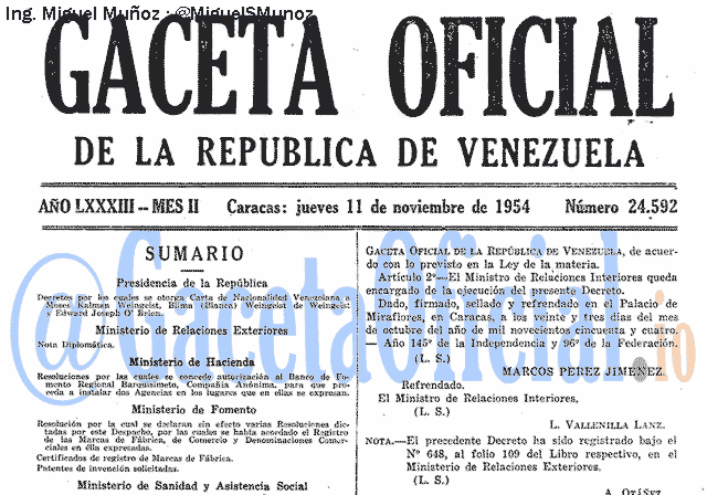 Gaceta Oficial 24592 del 11 Noviembre 1954
