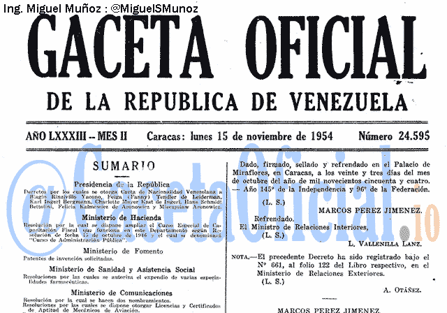Gaceta Oficial 24595 del 15 Noviembre 1954