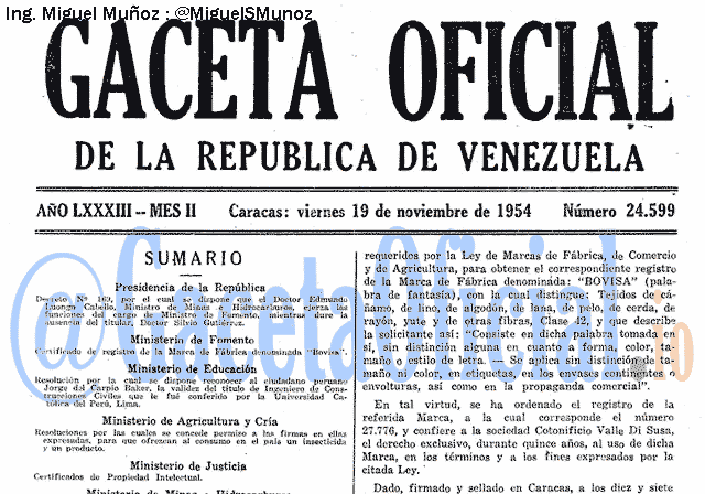 Gaceta Oficial 24599 del 19 Noviembre 1954