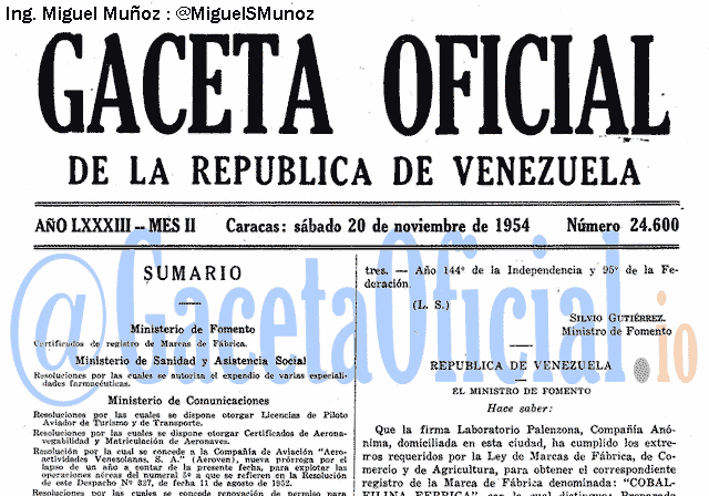 Gaceta Oficial 24600 del 20 Noviembre 1954