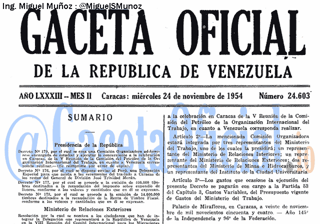 Gaceta Oficial 24603 del 24 Noviembre 1954