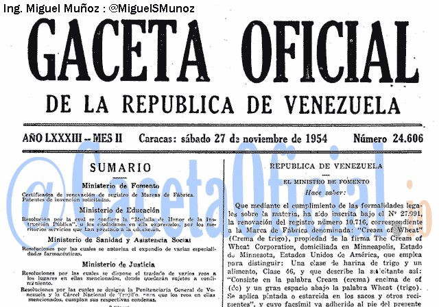 Gaceta Oficial 24606 del 27 Noviembre 1954