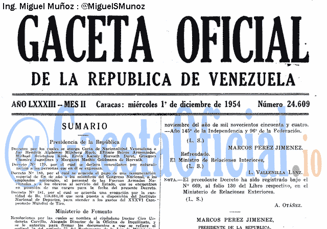 Gaceta Oficial 24609 del 1 Diciembre 1954
