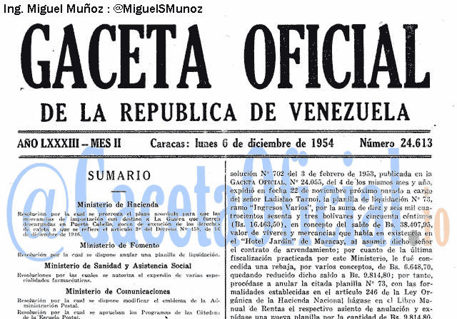 Gaceta Oficial 24613 del 6 Diciembre 1954