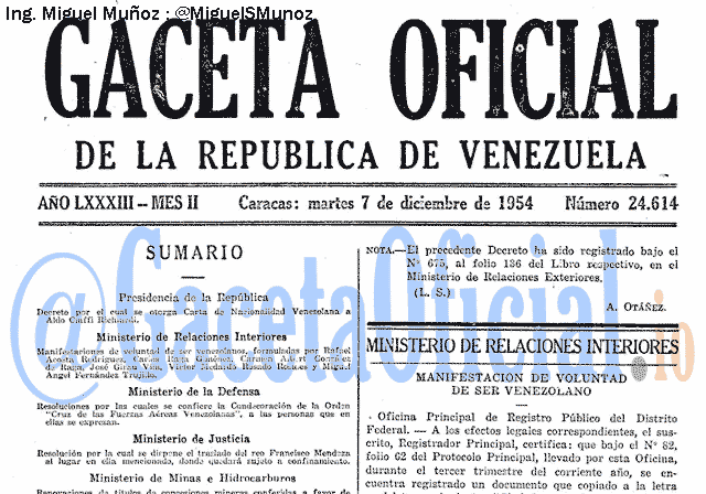 Gaceta Oficial 24614 del 7 Diciembre 1954