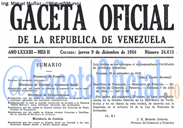 Gaceta Oficial 24616 del 9 Diciembre 1954
