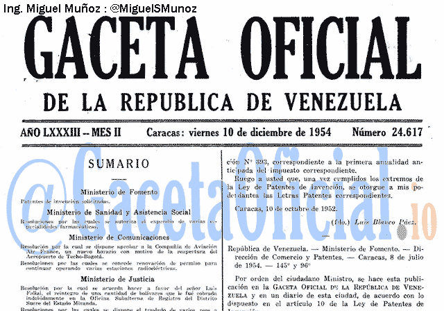 Gaceta Oficial 24617 del 10 Diciembre 1954
