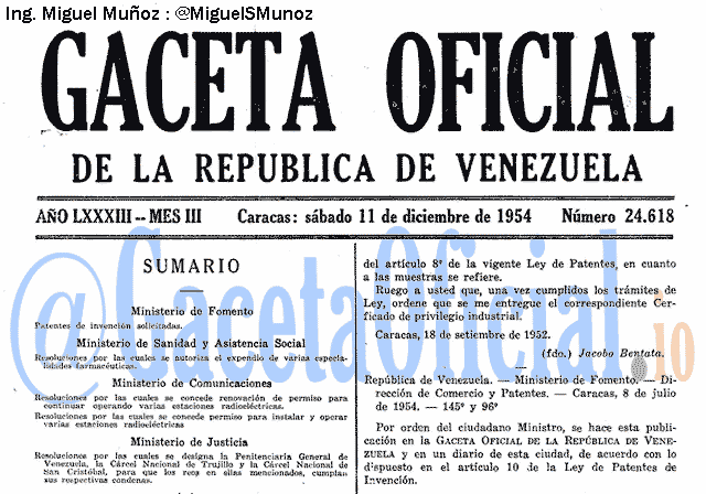 Gaceta Oficial 24618 del 11 Diciembre 1954