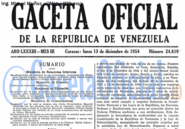 Gaceta Oficial 24619 del 13 Diciembre 1954