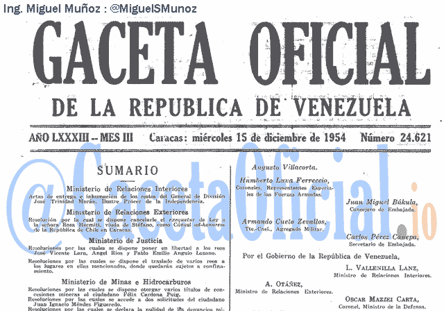Gaceta Oficial 24621 del 15 Diciembre 1954