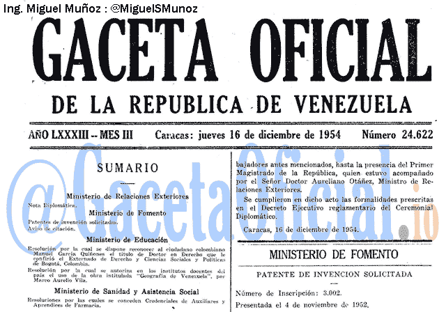 Gaceta Oficial 24622 del 16 Diciembre 1954