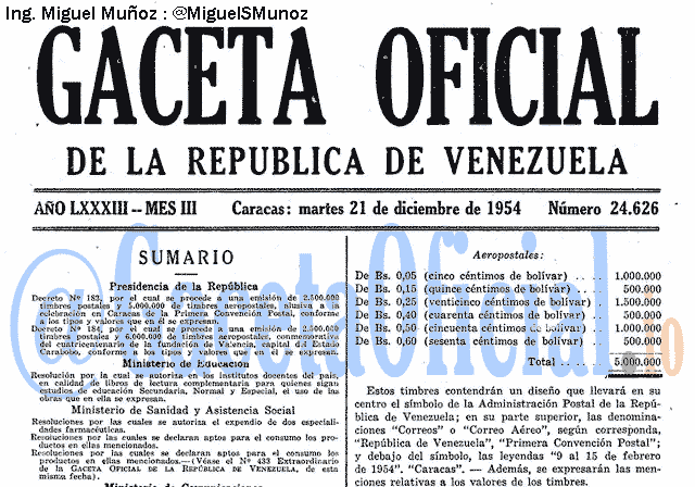 Gaceta Oficial 24626 del 21 Diciembre 1954