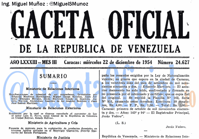 Gaceta Oficial 24627 del 22 Diciembre 1954
