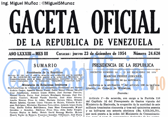 Gaceta Oficial 24628 del 23 Diciembre 1954
