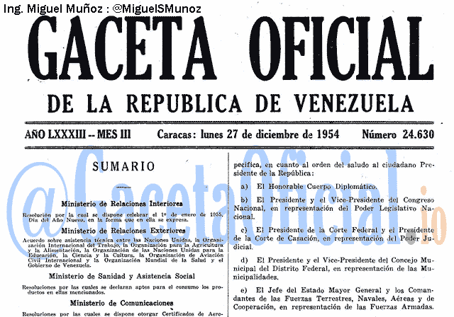 Gaceta Oficial 24630 del 27 Diciembre 1954