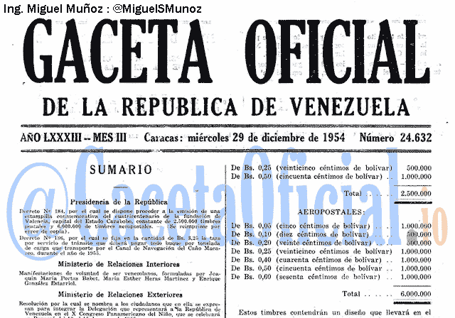 Gaceta Oficial 24632 del 29 Diciembre 1954