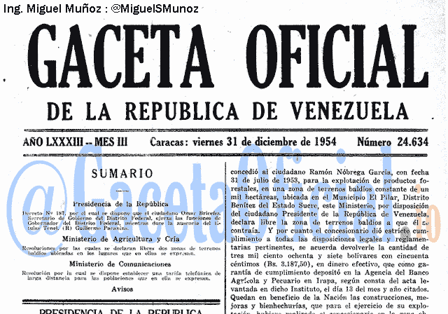 Gaceta Oficial 24634 del 31 Diciembre 1954