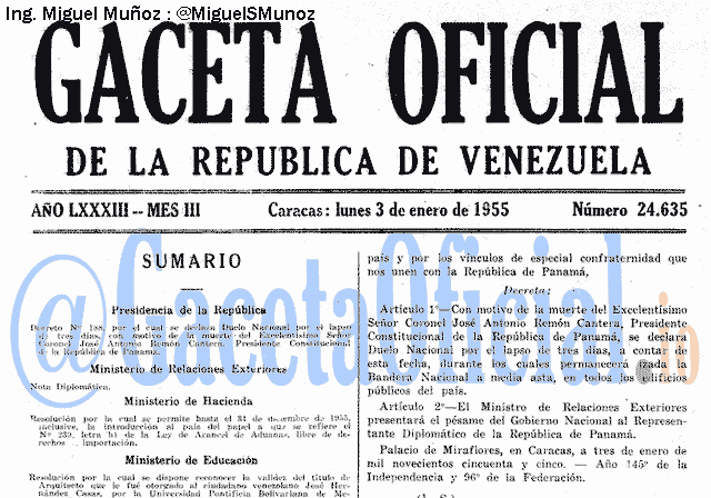Gaceta Oficial 24635 del 3 Enero 1955