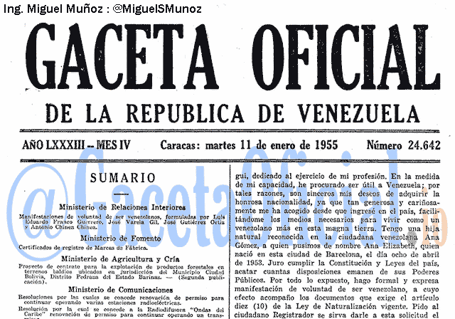 Gaceta Oficial 24642 del 11 Enero 1955