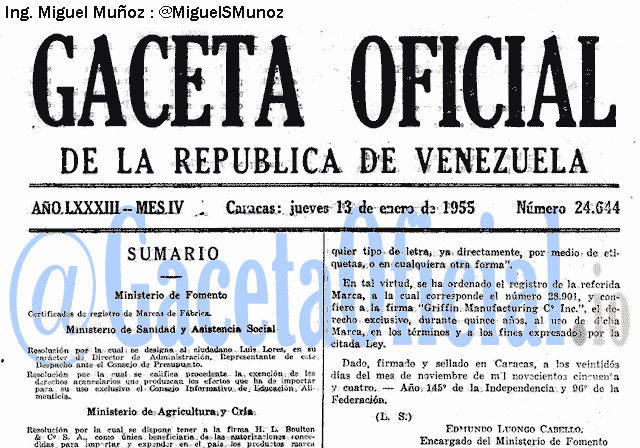 Gaceta Oficial 24644 del 13 Enero 1955