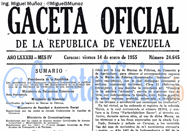 Gaceta Oficial 24645 del 14 Enero 1955