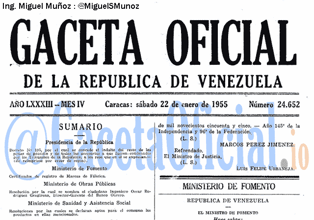 Gaceta Oficial 24652 del 22 Enero 1955