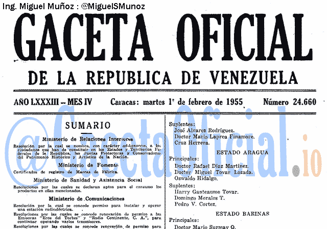 Gaceta Oficial 24660 del 1 Febrero 1955