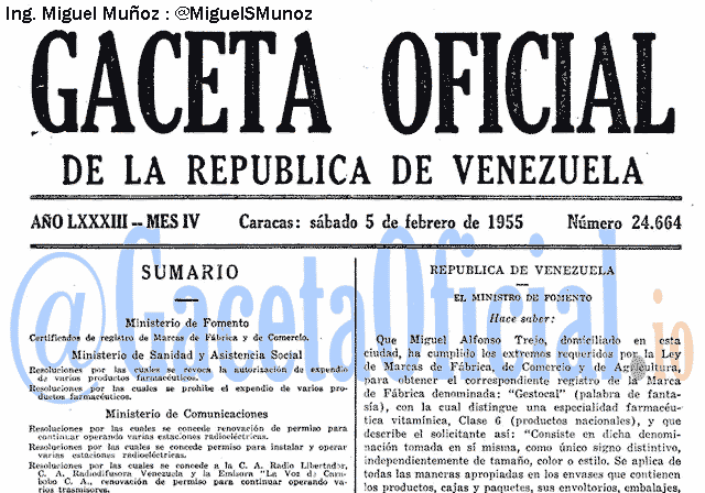 Gaceta Oficial 24664 del 5 Febrero 1955