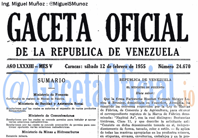 Gaceta Oficial 24670 del 12 Febrero 1955