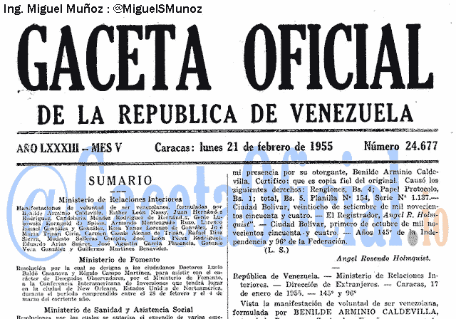 Gaceta Oficial 24677 del 21 Febrero 1955