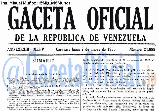 Gaceta Oficial 24689 del 7 Marzo 1955