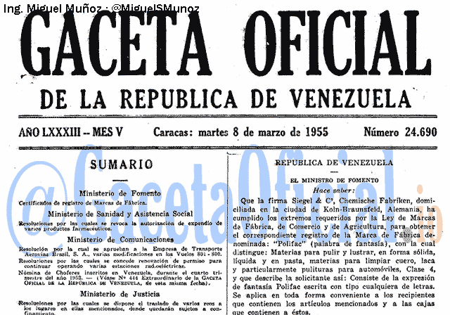 Gaceta Oficial 24690 del 8 Marzo 1955
