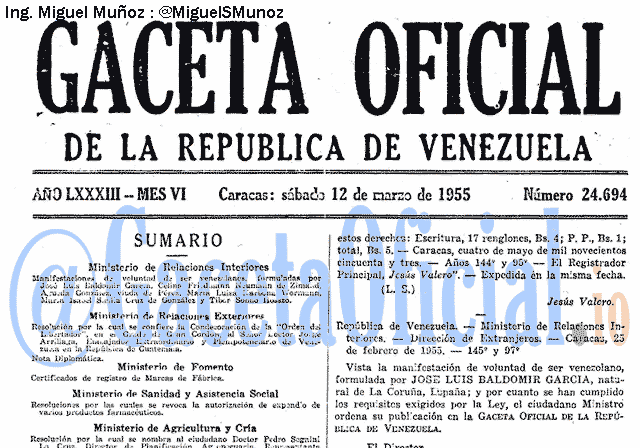 Gaceta Oficial 24694 del 12 Marzo 1955