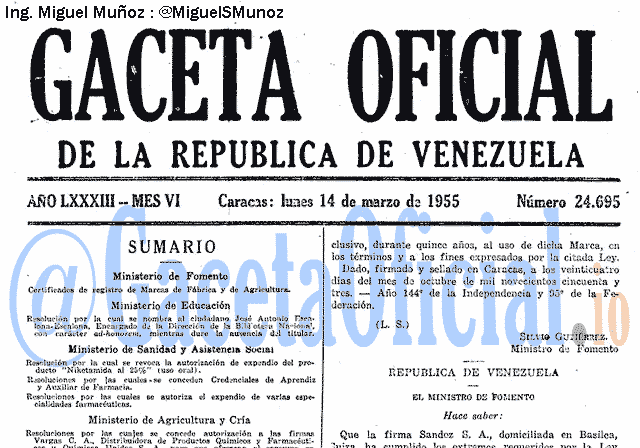 Gaceta Oficial 24695 del 14 Marzo 1955