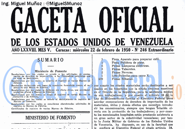 Gaceta Oficial 246 del 22 Febrero 1950