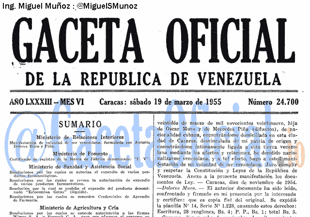Gaceta Oficial 24700 del 19 Marzo 1955