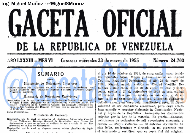 Gaceta Oficial 24703 del 23 Marzo 1955