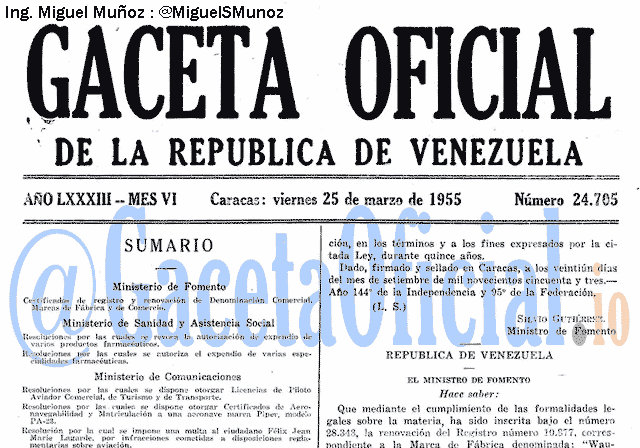 Gaceta Oficial 24705 del 25 Marzo 1955