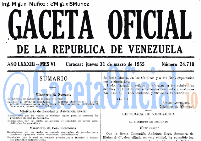 Gaceta Oficial 24710 del 31 Marzo 1955