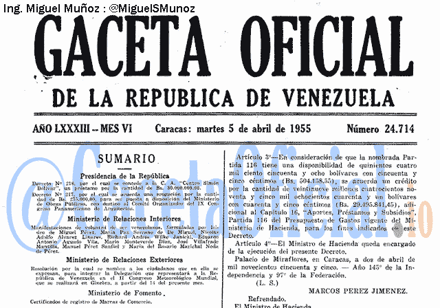 Gaceta Oficial 24714 del 5 Abril 1955