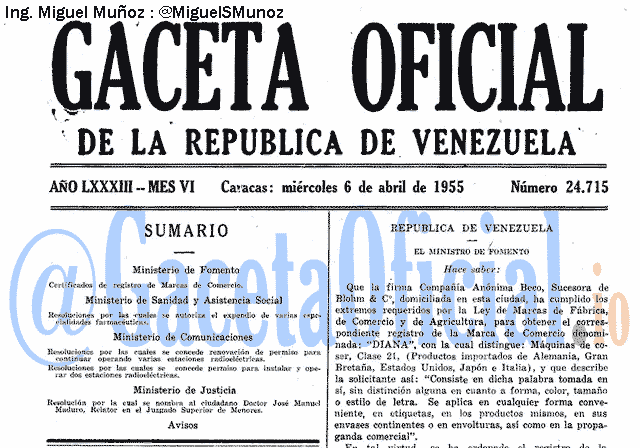 Gaceta Oficial 24715 del 6 Abril 1955