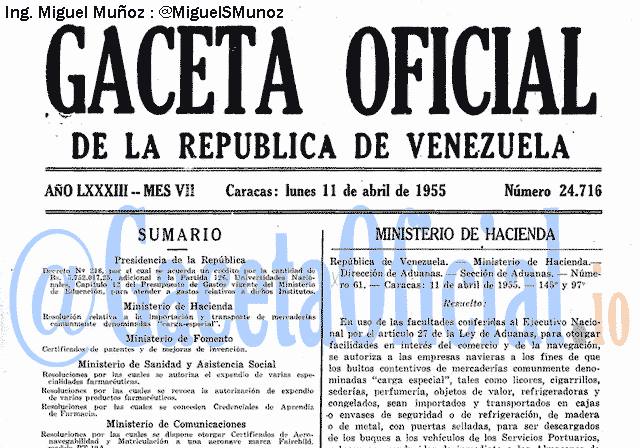 Gaceta Oficial 24716 del 11 Abril 1955