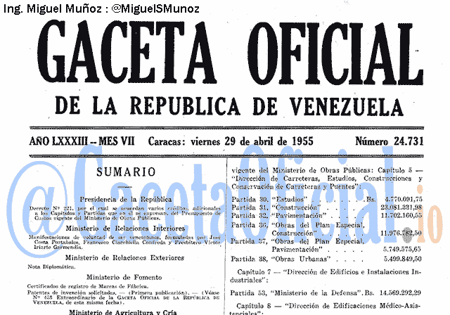 Gaceta Oficial 24731 del 29 Abril 1955