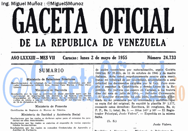 Gaceta Oficial 24733 del 2 Mayo 1955
