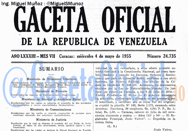 Gaceta Oficial 24735 del 4 Mayo 1955