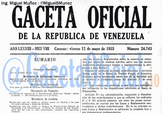 Gaceta Oficial 24743 del 13 Mayo 1955