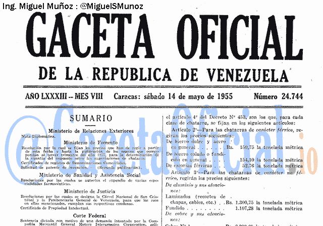 Gaceta Oficial 24744 del 14 Mayo 1955