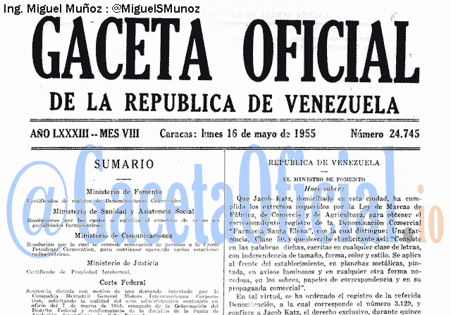 Gaceta Oficial 24745 del 16 Mayo 1955