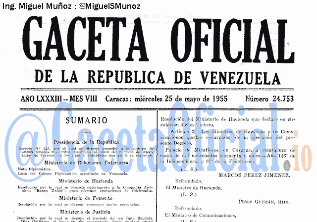 Gaceta Oficial 24753 del 25 Mayo 1955